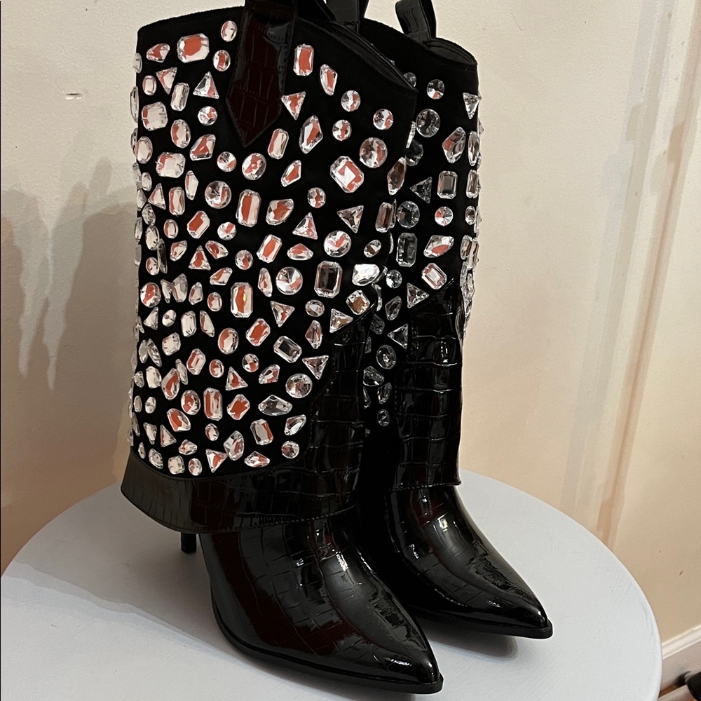 New in Box Lauren Lorraine Hana Black Boots with Rhinestone Accents - Picture 4 of 7